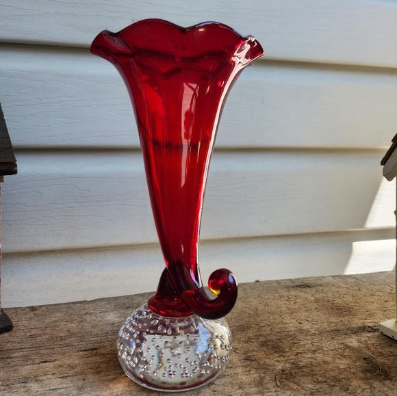 Antique Vintage Pairpoint Ruby Vase Crystal Bubble Ball Cadmium Glow - Picture 4 of 9